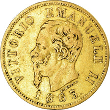 Moneda, Italia, Vittorio Emanuele II, 10 Lire, 1863, Torino, BC+, Oro, KM:9.3