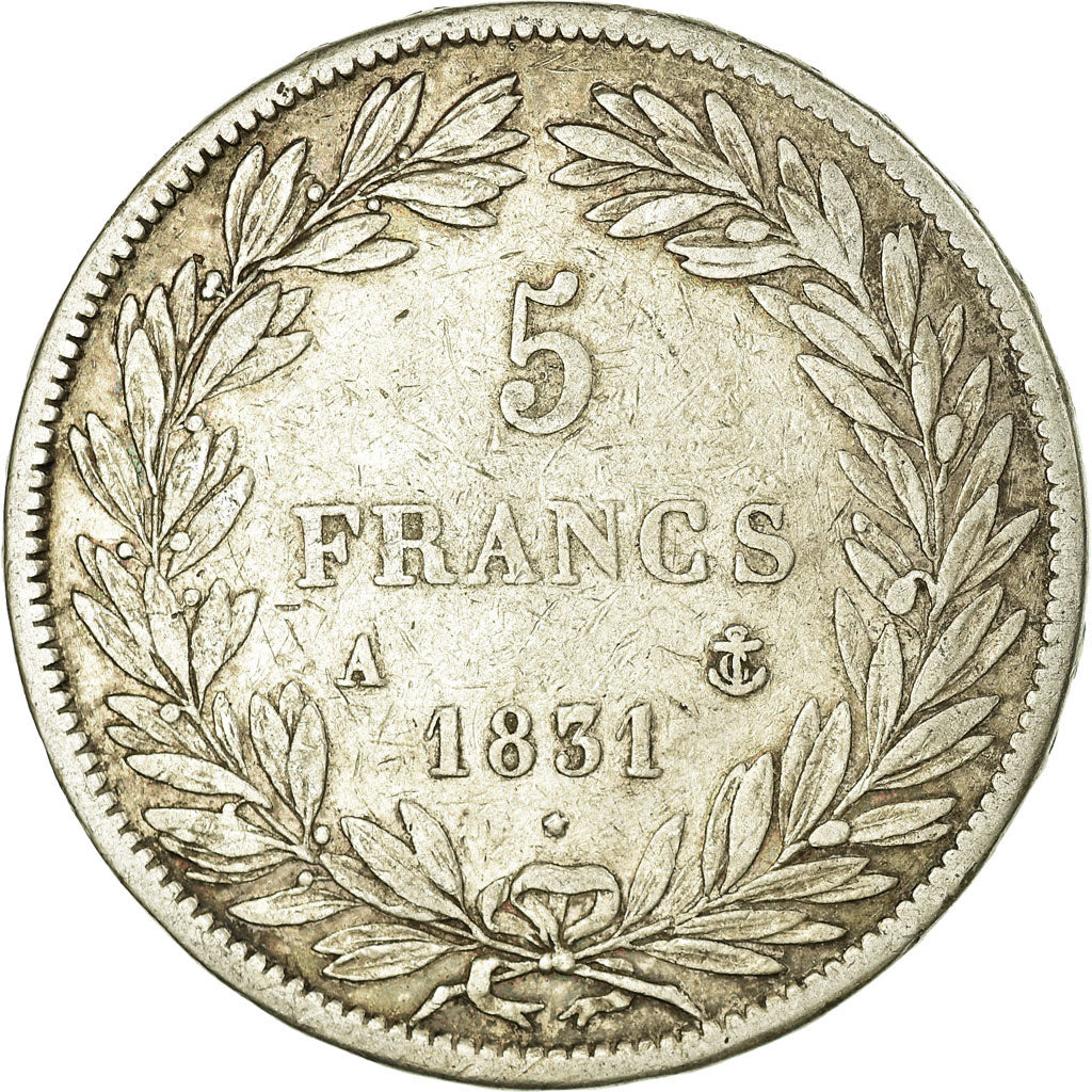 Moneta, Francia, Louis-Philippe, 5 Francs, 1831, Paris, MB+, Argento, KM:736.1