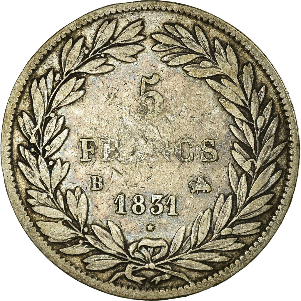 Coin, France, Louis-Philippe, 5 Francs, 1831, Rouen, VF(30-35), Silver
