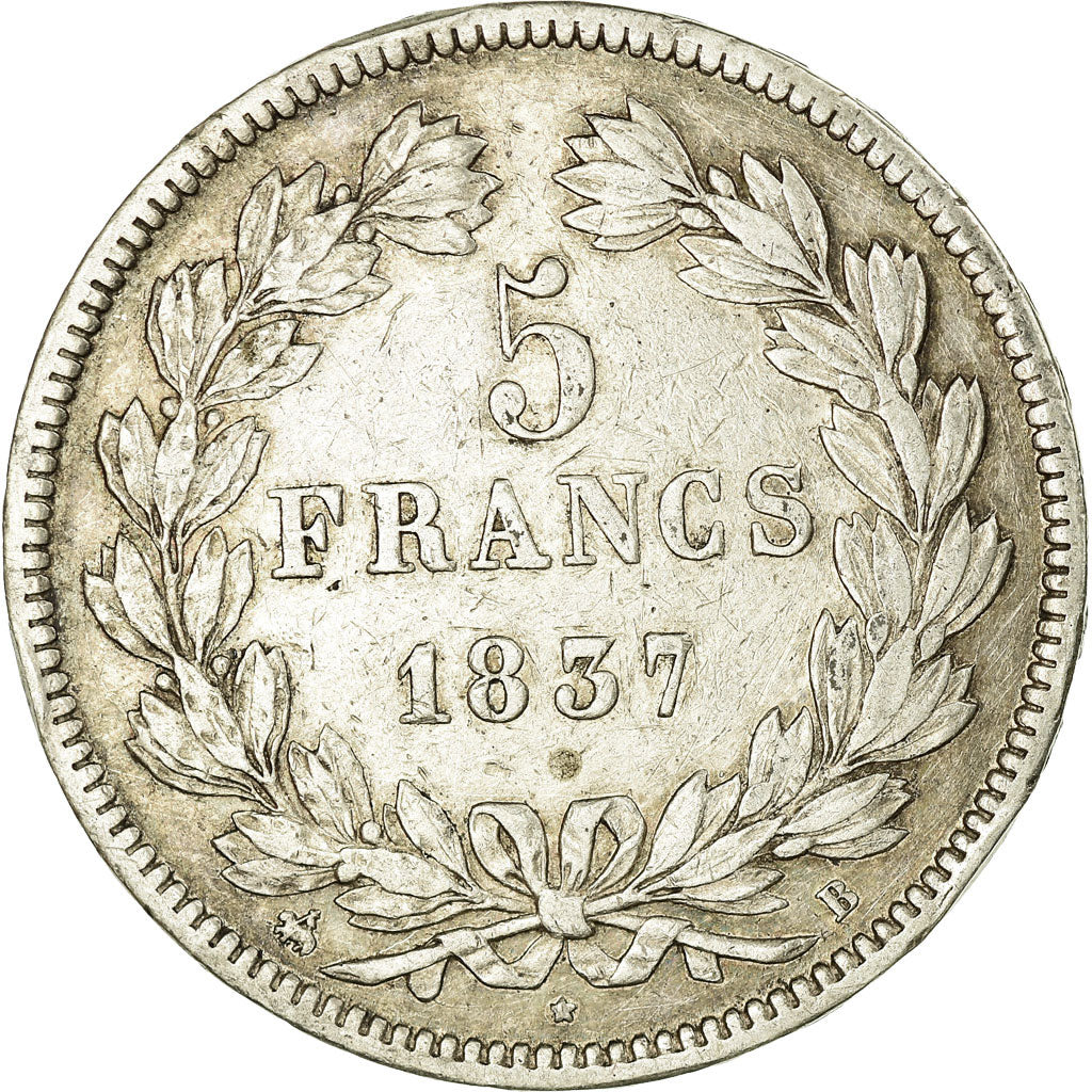 Coin, France, Louis-Philippe, 5 Francs, 1837, Rouen, EF(40-45), Silver