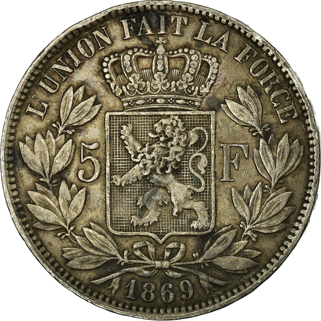 Coin, Belgium, Leopold II, 5 Francs, 5 Frank, 1869, EF(40-45), Silver, KM:24