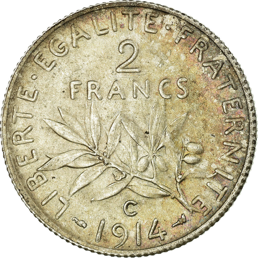 Coin, France, Semeuse, 2 Francs, 1914, Castelsarrasin, AU(50-53), Silver