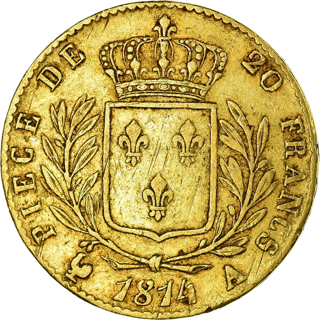 Moneda, Francia, Louis XVIII, Louis XVIII, 20 Francs, 1814, Paris, MBC, Oro