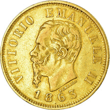 Munten, Italië, Vittorio Emanuele II, 10 Lire, 1863, Torino, ZF, Goud, KM:9.3