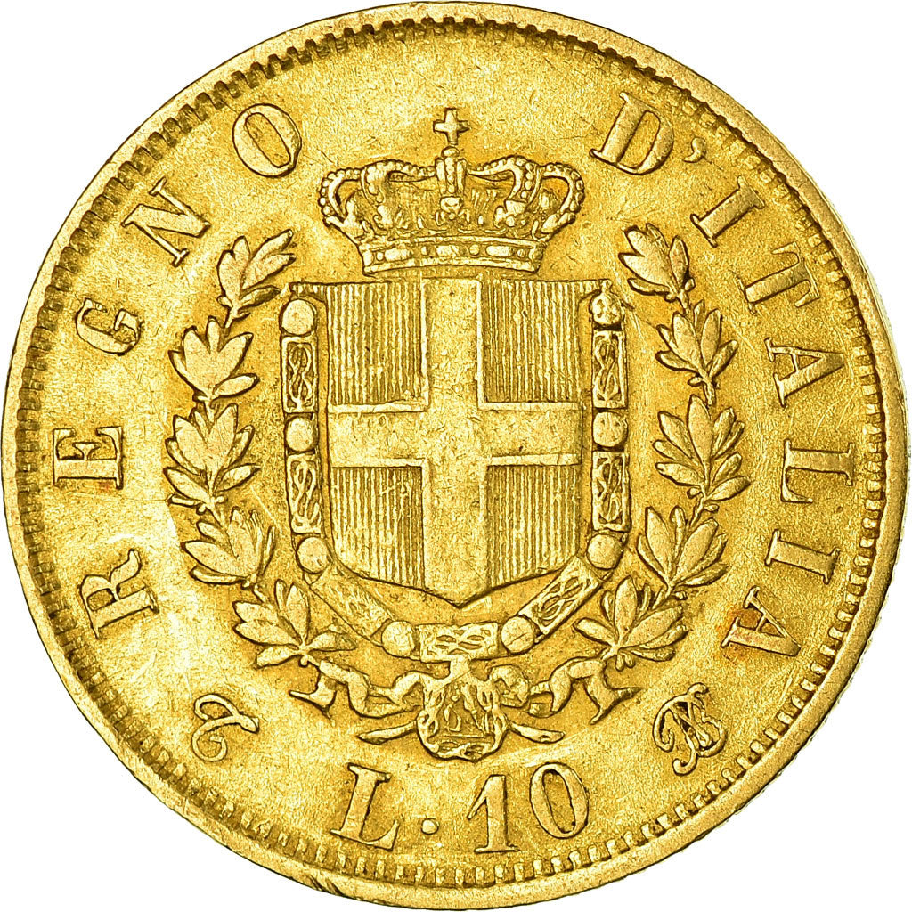 Munten, Italië, Vittorio Emanuele II, 10 Lire, 1863, Torino, ZF, Goud, KM:9.3