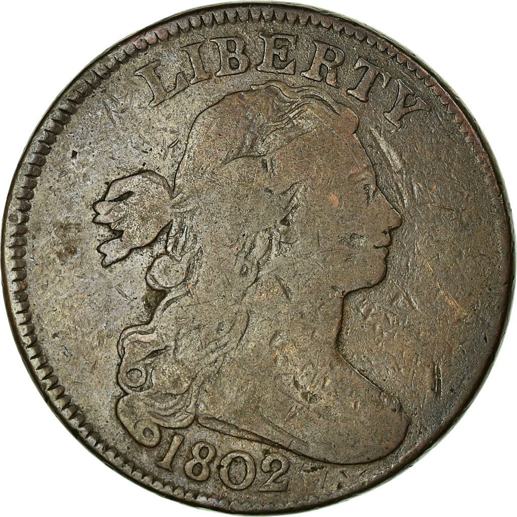 Coin, United States, Draped Bust Cent, Cent, 1802, U.S. Mint, VG(8-10), Copper