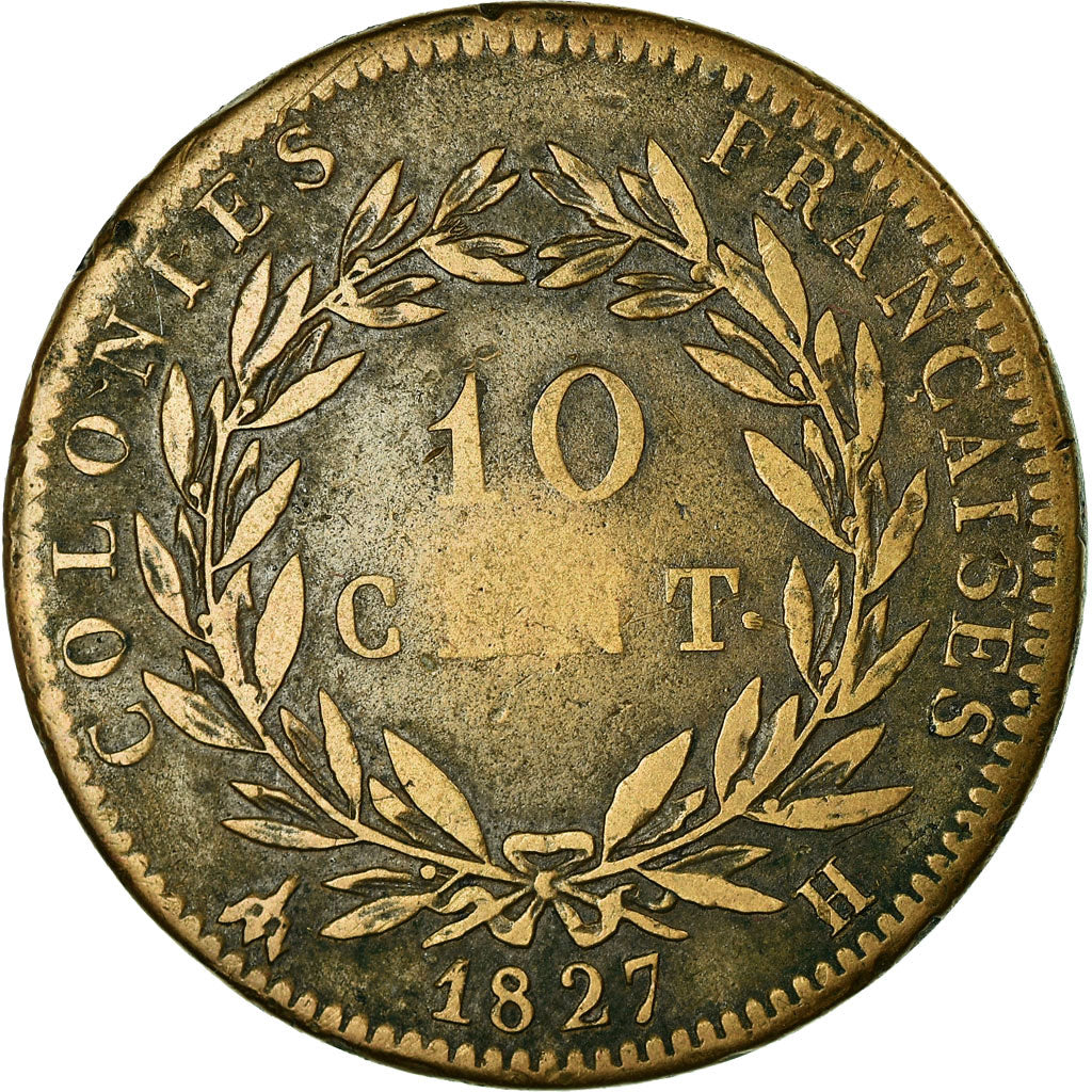 Coin, FRENCH COLONIES, Charles X, 10 Centimes, 1827, La Rochelle, VF(30-35)