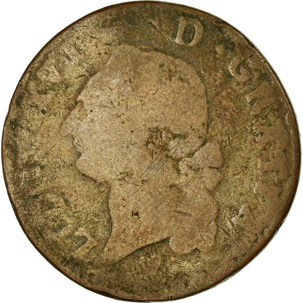 Moeda, França, Louis XVI, Sol ou sou, Sol, 1785, Strasbourg, F(12-15), Cobre