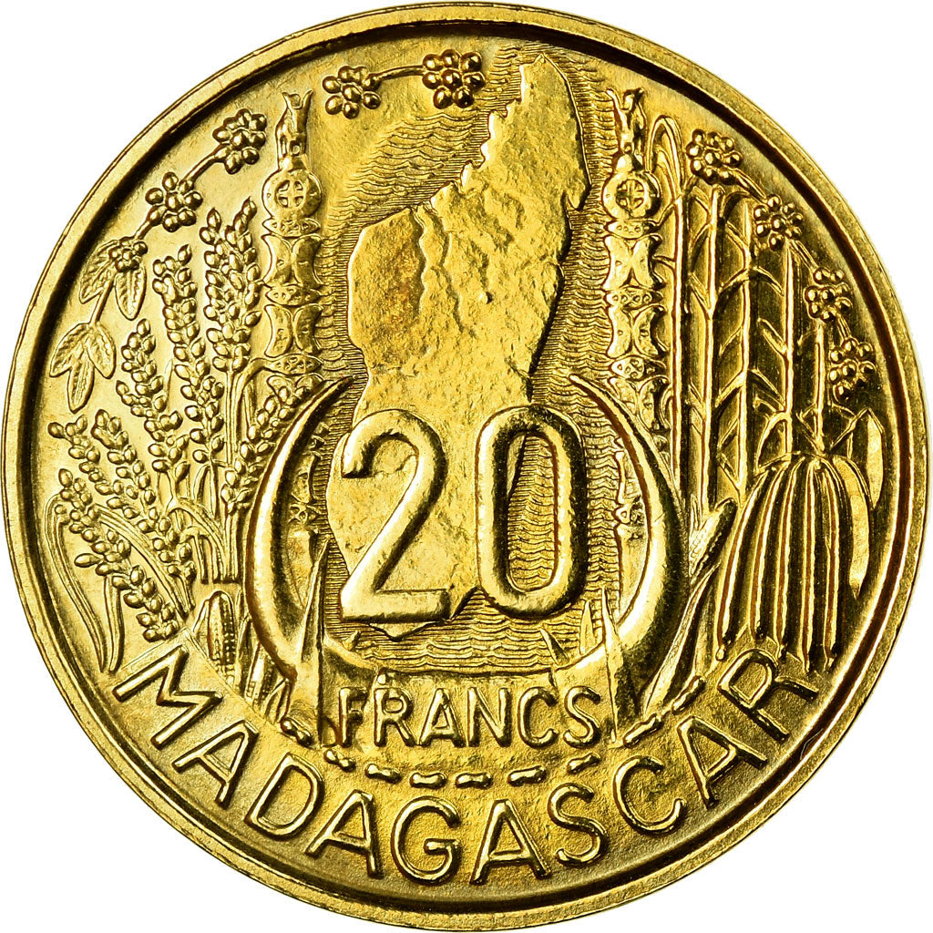 Coin, Madagascar, 20 Francs, 1953, Paris, ESSAI, MS(60-62), Aluminum-Bronze