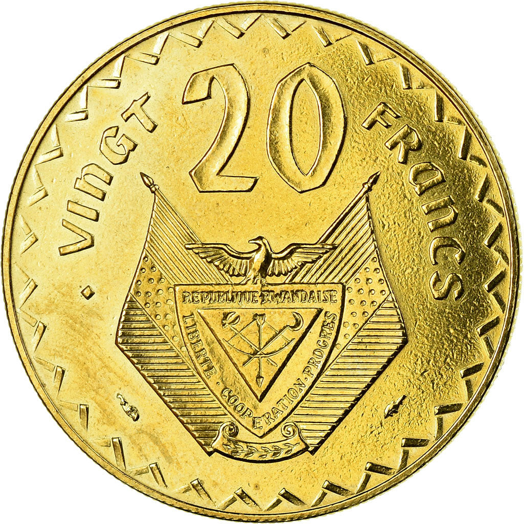 Moneda, Ruanda, 20 Francs, 1977, Paris, ESSAI, SC, Latón, KM:E6