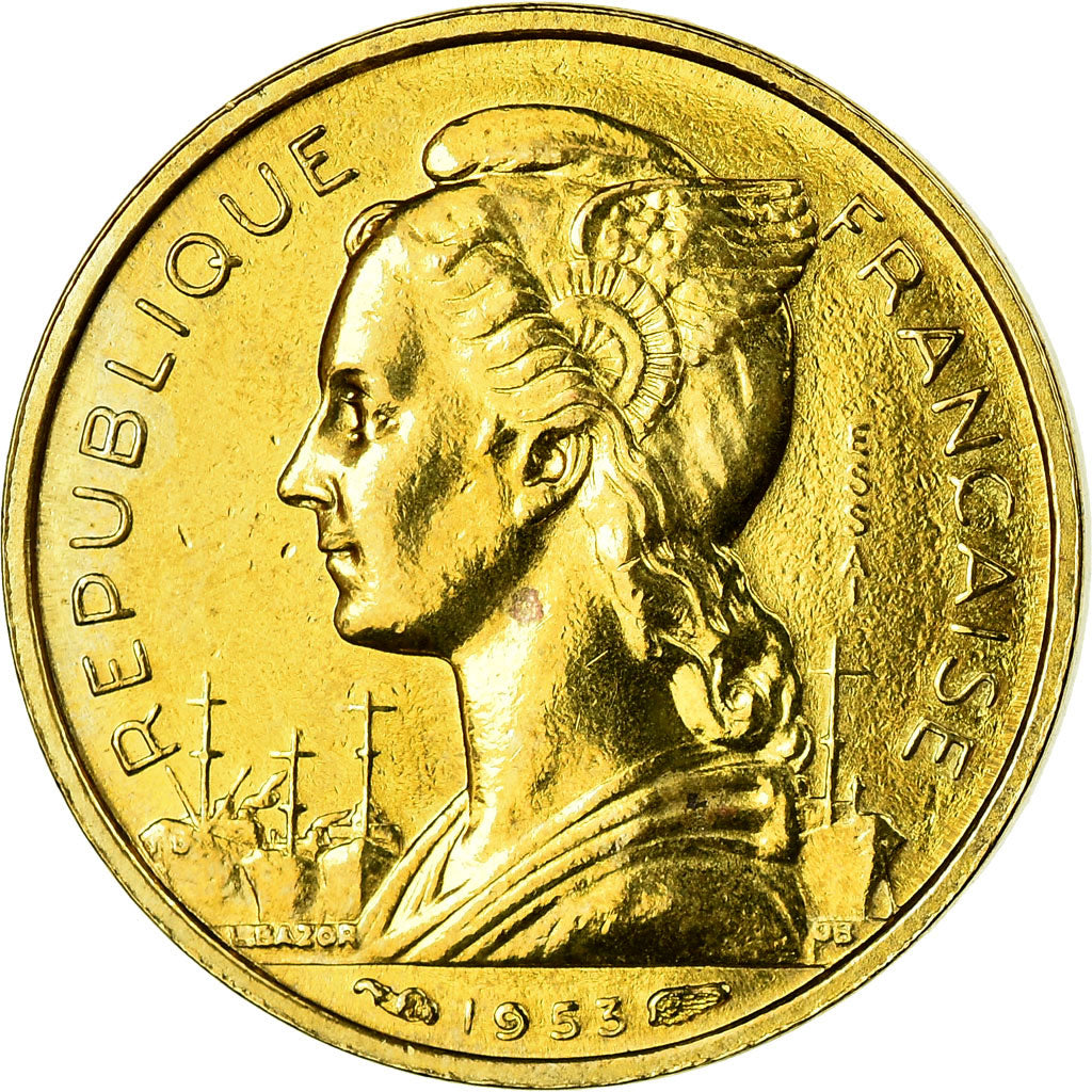Coin, Madagascar, 10 Francs, 1953, Paris, ESSAI, AU(55-58), Aluminum-Bronze