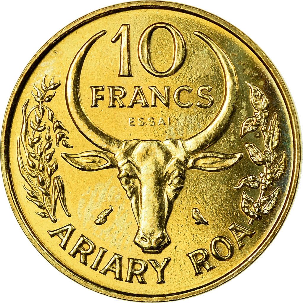 Coin, Madagascar, 10 Francs, 1970, Paris, ESSAI, MS(60-62), Aluminum-Bronze