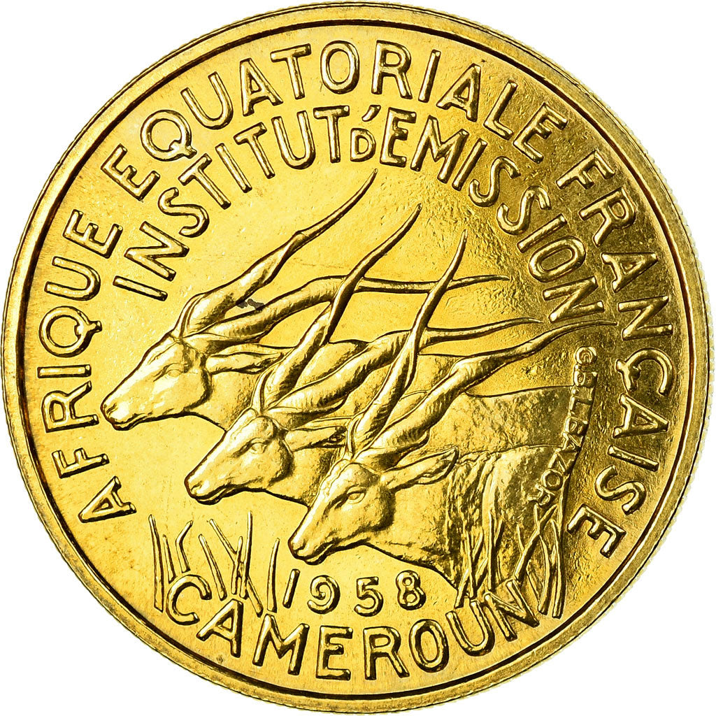 Coin, Cameroon, 25 Francs, 1958, Paris, ESSAI, MS(60-62), Aluminum-Bronze
