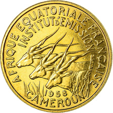 Coin, Cameroon, 25 Francs, 1958, Paris, ESSAI, MS(60-62), Aluminum-Bronze