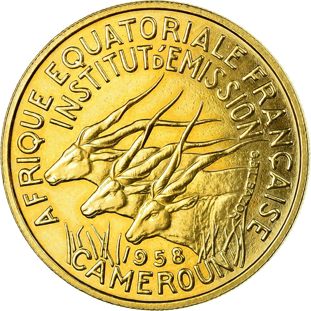 Coin, Cameroon, 25 Francs, 1958, Paris, ESSAI, MS(60-62), Aluminum-Bronze