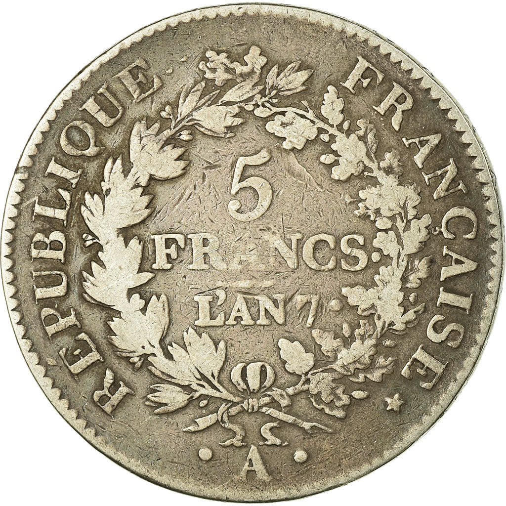 Münze, Frankreich, Union et Force, 5 Francs, AN 7, Paris, S, Silber, KM:639.1