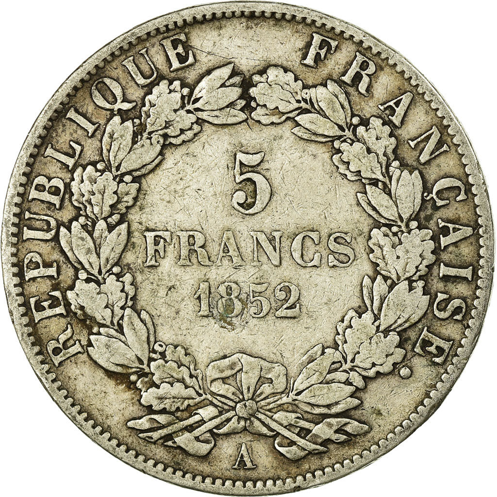 Moeda, França, Napoléon III, 5 Francs, 1852, Paris, VF(20-25), Prata
