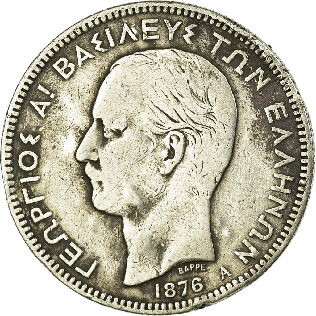 Coin, Greece, George I, 5 Drachmai, 1876, Paris, VF(20-25), Silver, KM:46