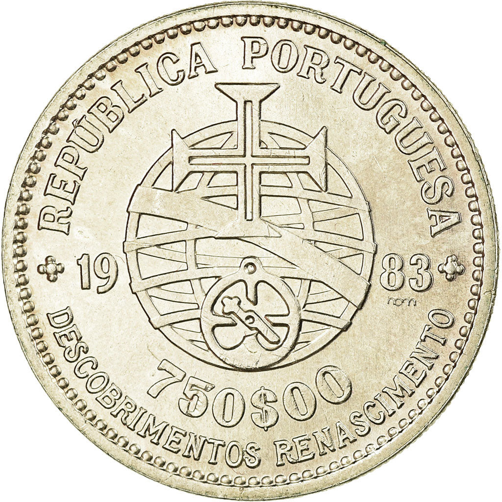 Coin, Portugal, 750 Escudos, 1983, MS(60-62), Silver, KM:621