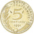 Moneta, Francja, 5 Centimes, 1991, Paris, Col à 4 plis, MS(63), Aluminium-Brąz