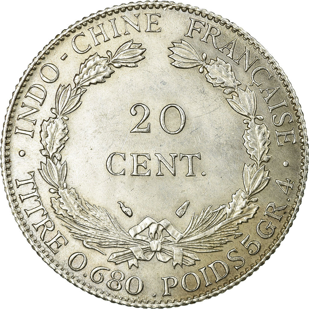 Coin, FRENCH INDO-CHINA, 20 Cents, 1937, Paris, MS(60-62), Silver, KM:17.2