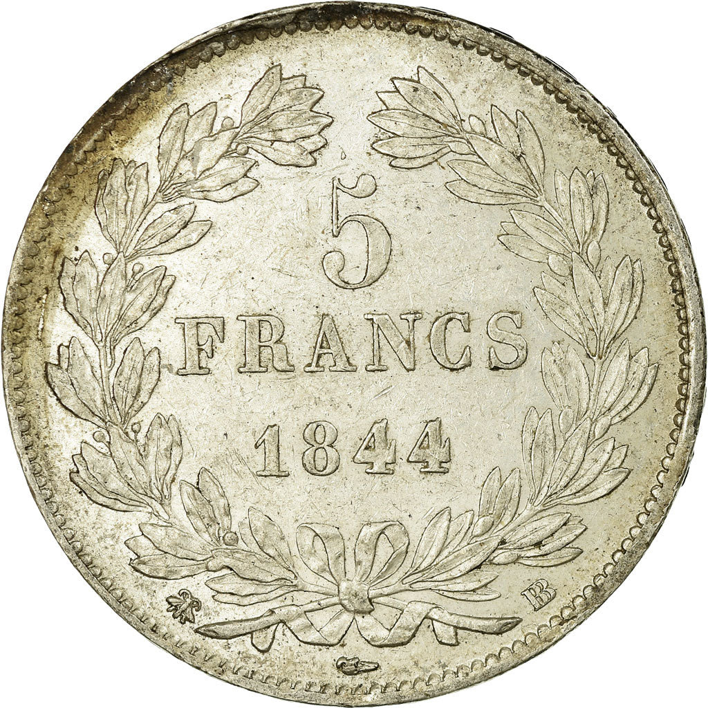 Coin, France, Louis-Philippe, 5 Francs, 1844, Strasbourg, AU(50-53), Silver