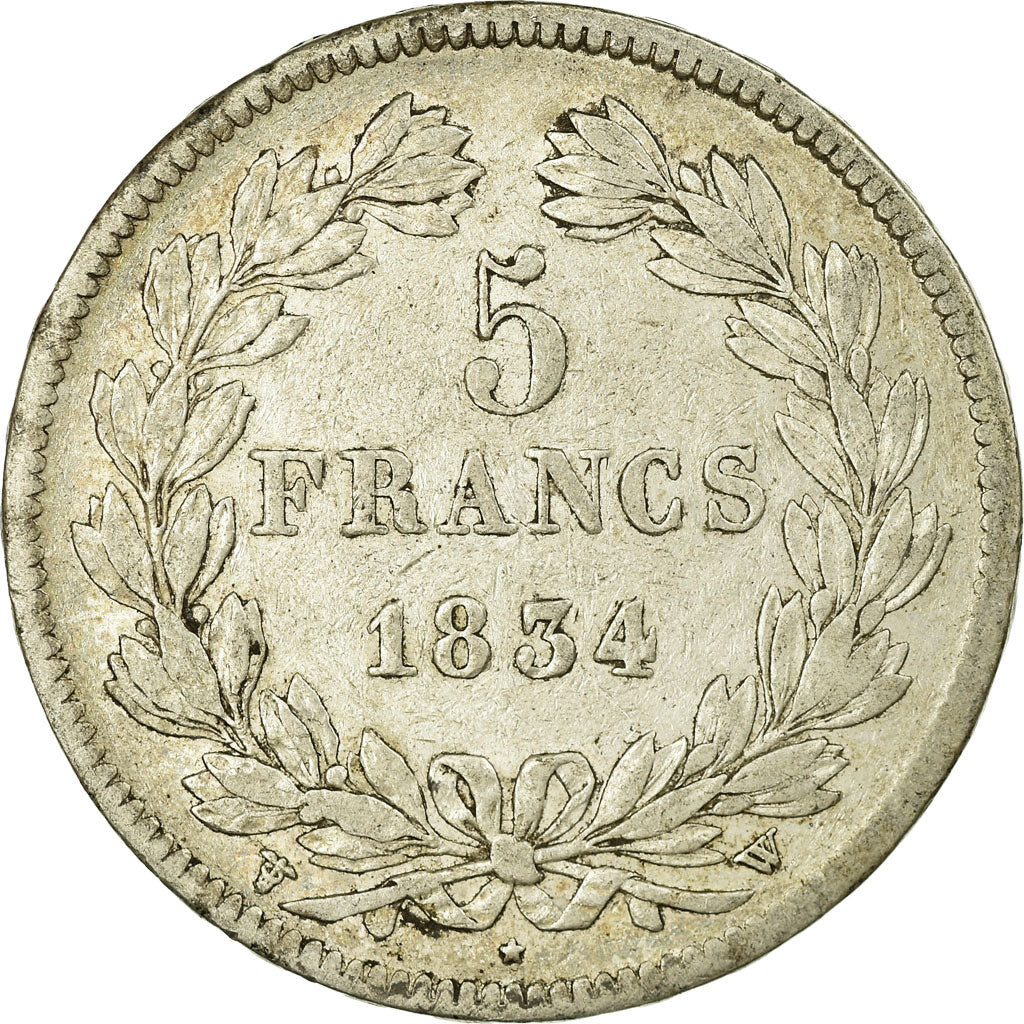Coin, France, Louis-Philippe, 5 Francs, 1834, Lille, EF(40-45), Silver