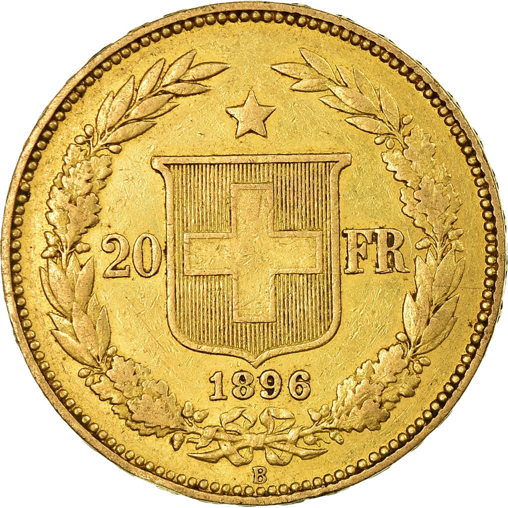 Moneda, Suiza, 20 Francs, 1896, Bern, MBC+, Oro, KM:31.3