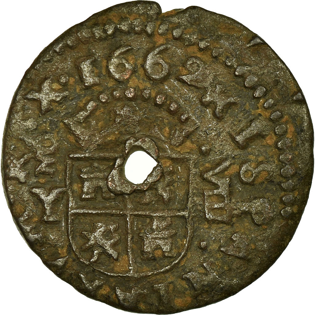 Moneta, Spagna, Philip IV, 8 Maravedis, 1662, Madrid, MB+, Rame, KM:171.4