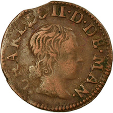 Coin, France, Ardennes, Charles II, Denier Tournois, 1653, Charleville