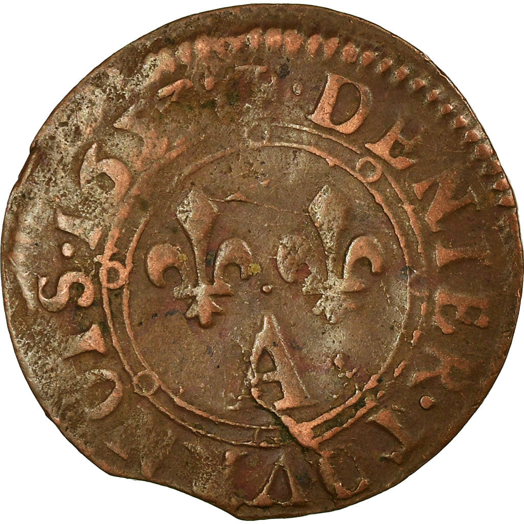 Coin, France, Ardennes, Charles II, Denier Tournois, 1653, Charleville