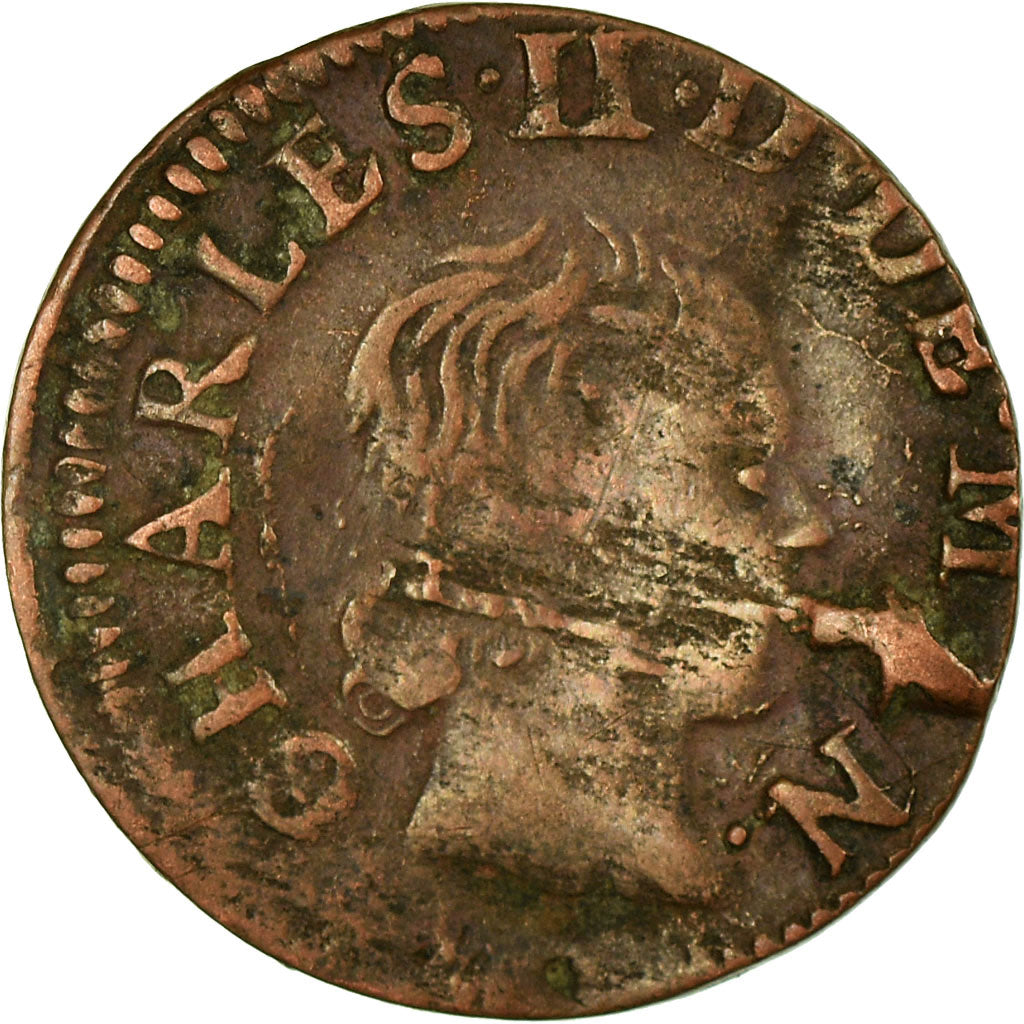 Münze, Frankreich, Ardennes, Charles II, Denier Tournois, 1653, Charleville, S