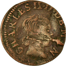 Monnaie, France, Ardennes, Charles II, Denier Tournois, 1653, Charleville, TB