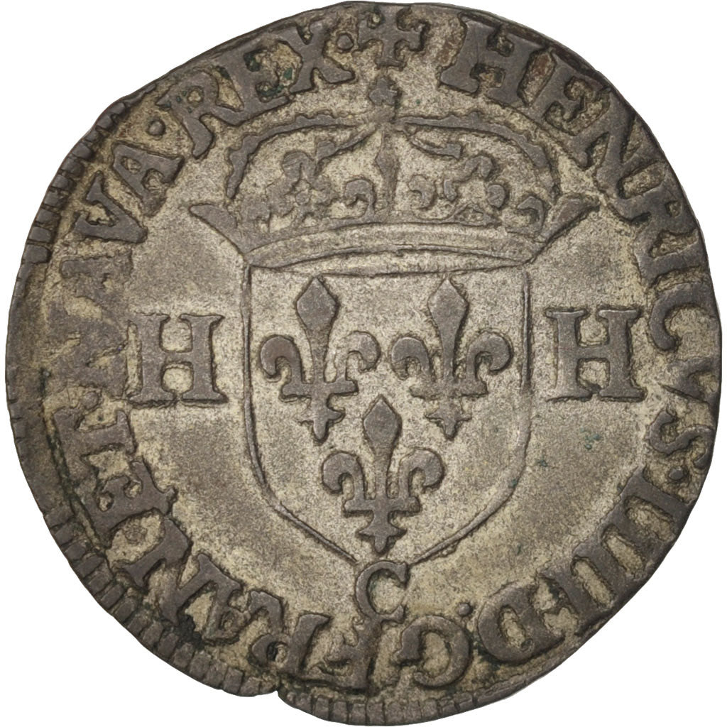 France, Douzain with 2H, 1593, Saint Lô, Silver, Duplessy:1247A