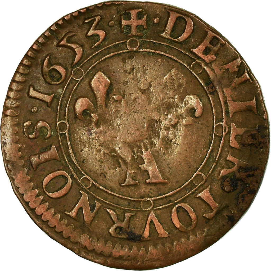 Munten, Frankrijk, Ardennes, Charles II, Denier Tournois, 1653, Charleville