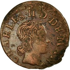 Moneta, Francia, Ardennes, Charles II, Denier Tournois, 1654, Charleville, MB+
