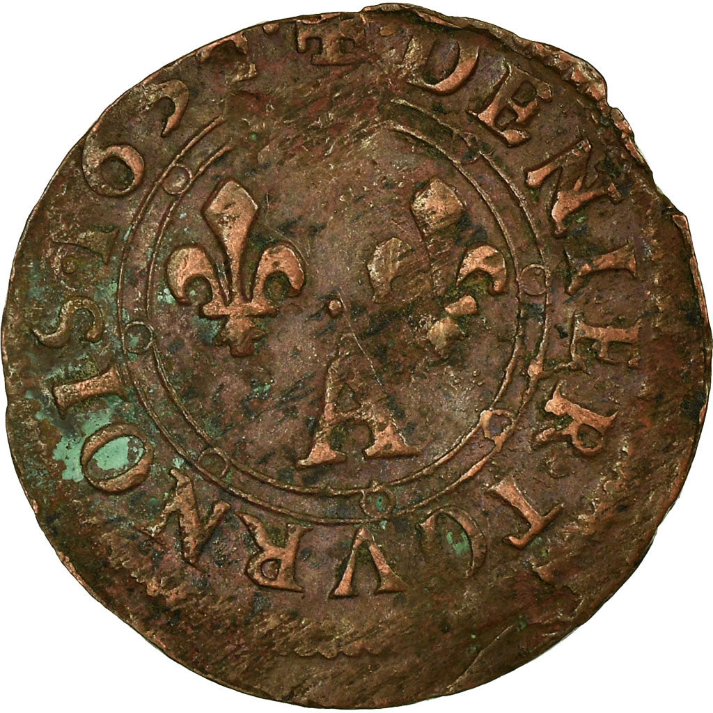 Moneta, Francia, Ardennes, Charles II, Denier Tournois, 1654, Charleville, MB+