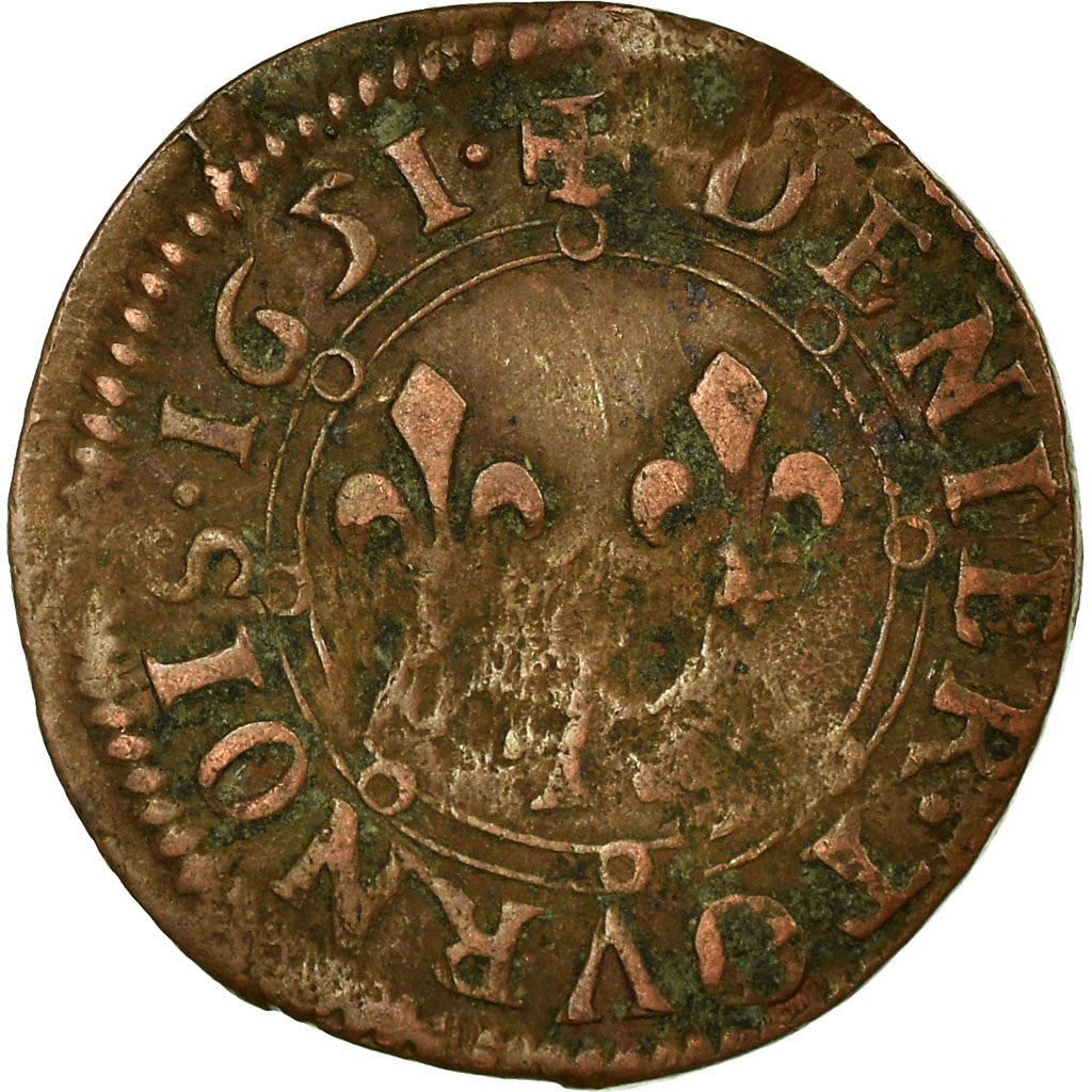Münze, Frankreich, Ardennes, Charles II, Denier Tournois, 1651, Charleville, S