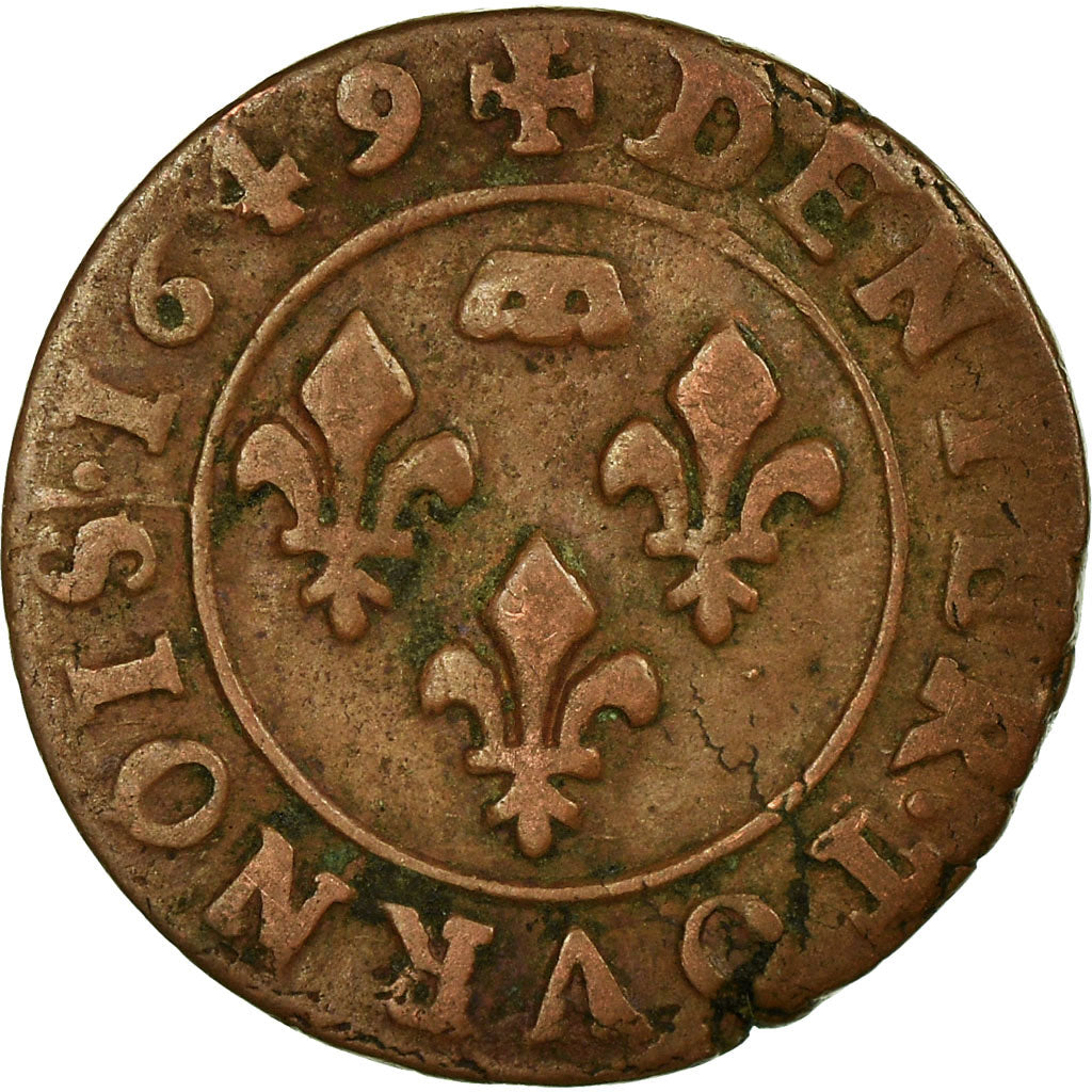 Coin, France, DOMBES, Gaston d'Orléans, Denier Tournois, 1649, Trévoux
