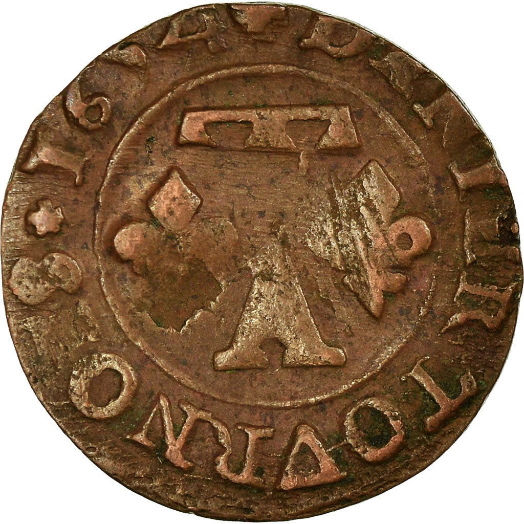 Münze, Frankreich, DOMBES, Gaston d'Orléans, Denier Tournois, 1654, Trévoux