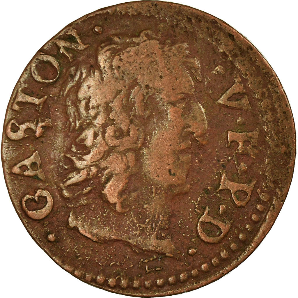 Münze, Frankreich, DOMBES, Gaston d'Orléans, Denier Tournois, 1651, Trévoux