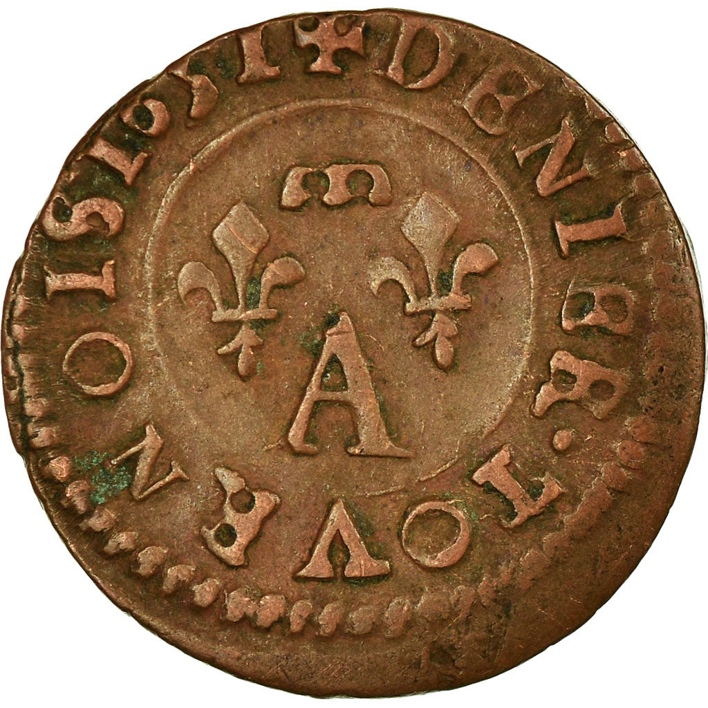 Moneda, Francia, DOMBES, Gaston d'Orléans, Denier Tournois, 1651, Trévoux