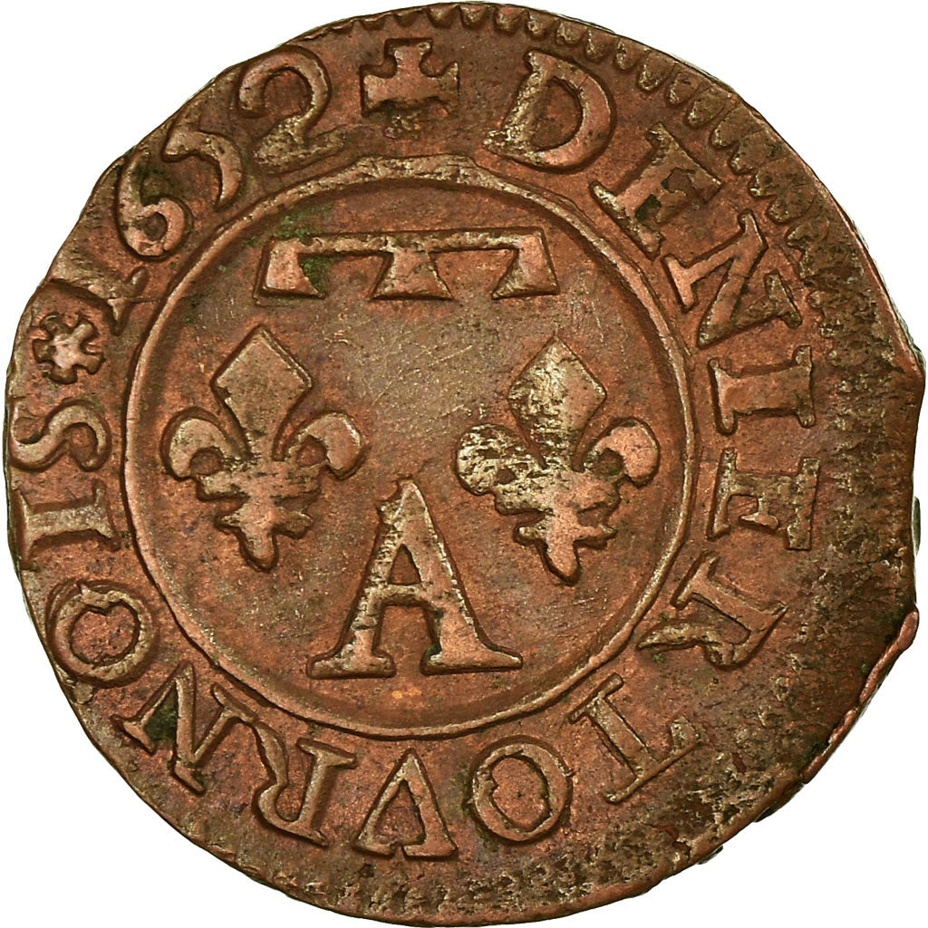 Moneta, Francja, DOMBES, Gaston d'Orléans, Denier Tournois, 1652, Trévoux
