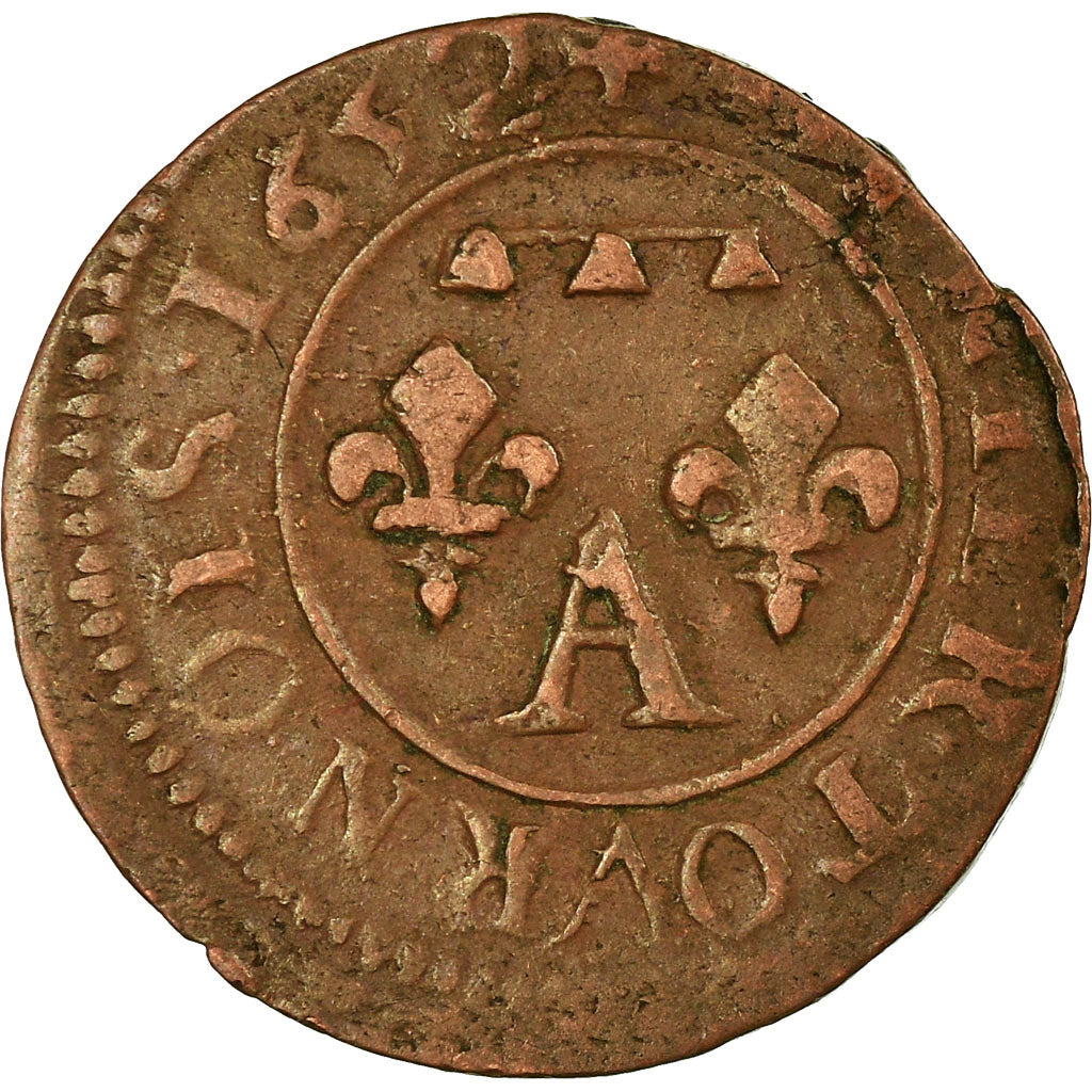 Coin, France, DOMBES, Gaston d'Orléans, Denier Tournois, 1652, Trévoux