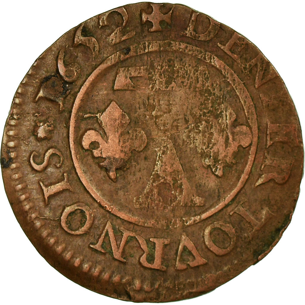 Monnaie, France, DOMBES, Gaston d'Orléans, Denier Tournois, 1652, Trévoux