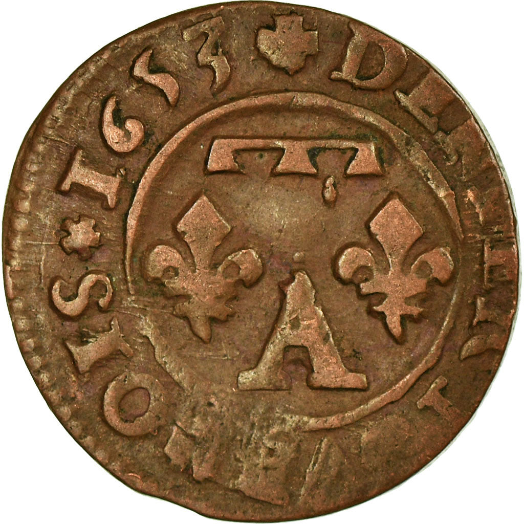 Monnaie, France, DOMBES, Gaston d'Orléans, Denier Tournois, 1653, Trévoux