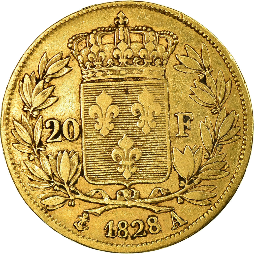 Moneda, Francia, Charles X, 20 Francs, 1828, Paris, MBC, Oro, KM:726.1