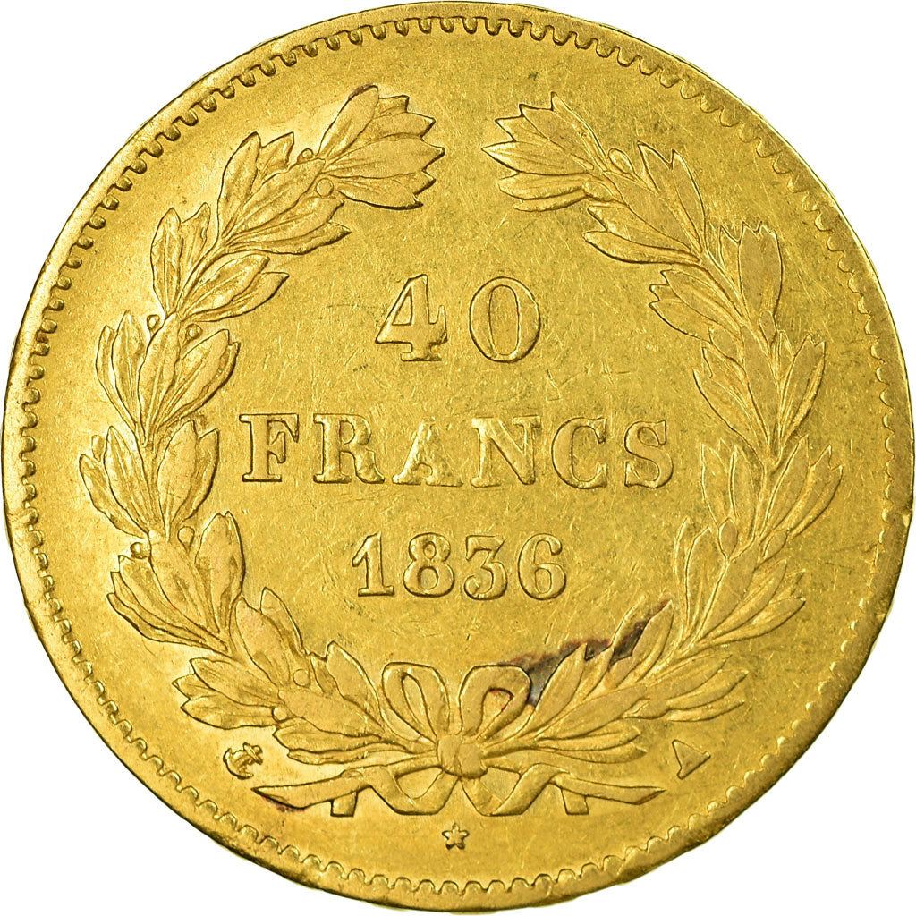 Moeda, França, Louis-Philippe, 40 Francs, 1836, Paris, EF(40-45), Dourado