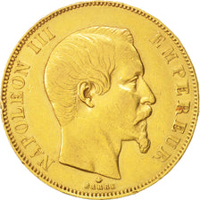 France, Napoleon III, 50 Francs, 1858 BB, Strasbourg, Gold, KM:785.2