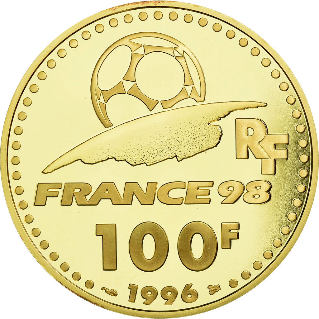 Moneda, Francia, Coupe du Monde 1998, 100 Francs, 1996, FDC, Oro, KM:1172